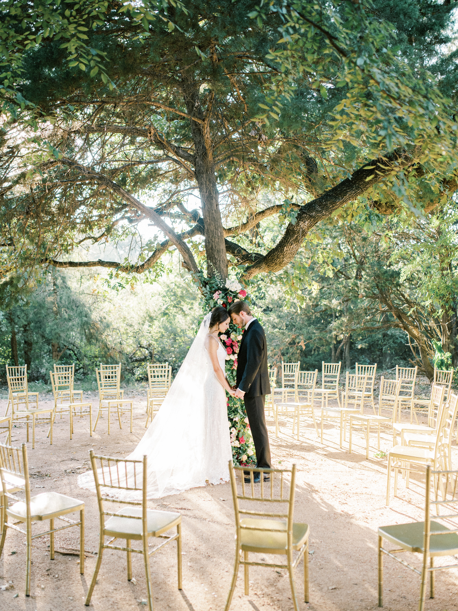 Bride and groom in the garden at Thistle Hill Estate