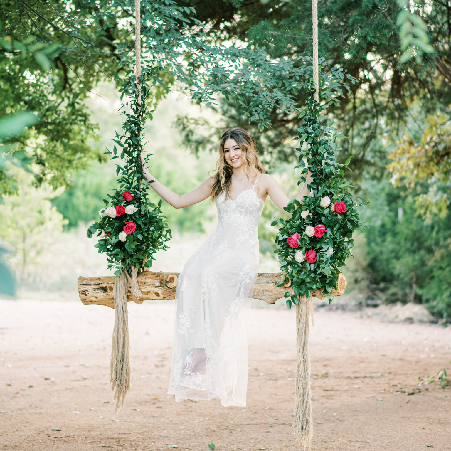 Bridal Portrait on Garden Swing at Thistle HIll Estate