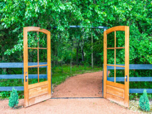 Gate doors to wooded area at Thistle Hill Estate